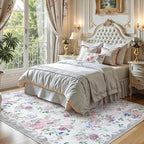 Lahome Vintage Floral 8x10 Rugs for Living Room,Large Boho Washable Rugs,Low Pile Bedroom Rug 8x10 Under Bed Carpet for Nursery Playroom Dining Room Nina (Purple/Grey)