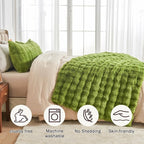 EMME Faux Fur Blanket Queen Size Dark Green - Big Bubble Rabbit Cozy Blanket for Couch, Thick Furry Plush Shaggy Blankets, 650GSM, 90x90 Inches