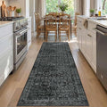 2x6 Runner Rug, Washable Kitchen Rugs, Black Boho Vintage Floral Hallway Runner, Non Slip Low Pile Area Rug Carpet for Indoor Hallway, Kitchen, Laundry Room and Bathroom(Black 2x6ft)