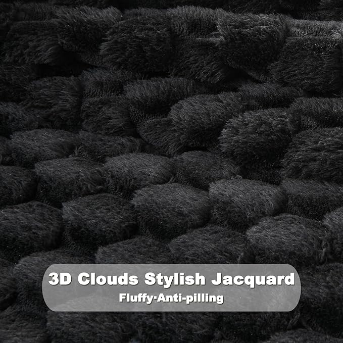 NEWCOSPLAY Super Soft Twin Blanket Black Premium Silky Flannel Fleece 3D Clouds Stylish Jacquard Lightweight Bed Blanket All Season Use 350GSM (Black, Twin(60"x80"))