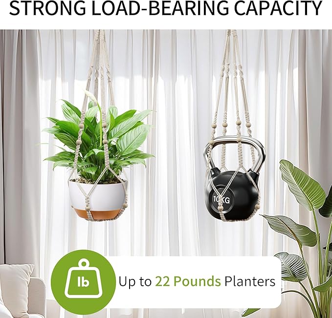 Macrame Plant Hanger - Fits 4 to 13 inches Pots for Indoor Outdoor, 35 Inch, Set of 2, Ivory (POTS NOT Included)