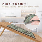 Boho Kitchen Mats for Floor 2 Piece Set Anti Fatigue Cushioned PVC Kitchen Rugs Non Slip Waterproof Farmhouse Mats 2/5 Inch Comfort Standing Mat for Sink, Laundry, 17.3"x59"+17.3"x28", Black Green