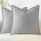 decorUhome Chenille Soft Cozy Throw Pillow Covers 22x22 Set of 2, Modern Farmhouse Boho Velvet Decorative Euro Sham Pillow Cases with Stitched Edge for Couch Sofa Bed Home Decor, Neutral Gray