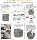 Thgonwid Unstuffed Faux Leather Pouf Cover, Handmade Footstool Ottoman Storage Solution, Floor Footrest Cushion - 16.5”Dx12”H, Grey