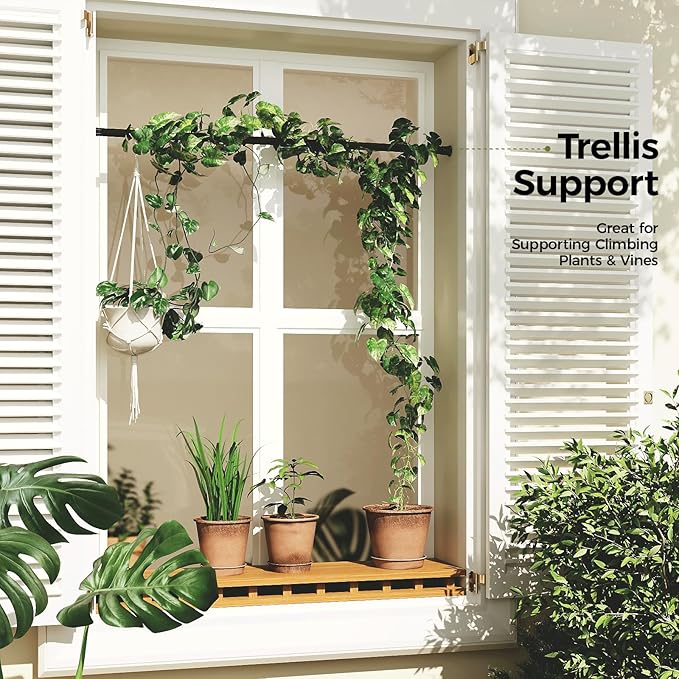 Bamworld Window Plant Hanger Indoor Adjustable Hanging Planters for Indoor Plants Spring Tension Rods 27''-51'' No Drilling Expandable Hanging Plant Holder for Hanging Basket for Balcony Decor(Black)