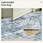 Area Rug 10x12 Vintage Washable Living Room Large Carpet Non Slip Bedroom Indoor Office Dining Room Low Pile Thin Rug Blue/Grey