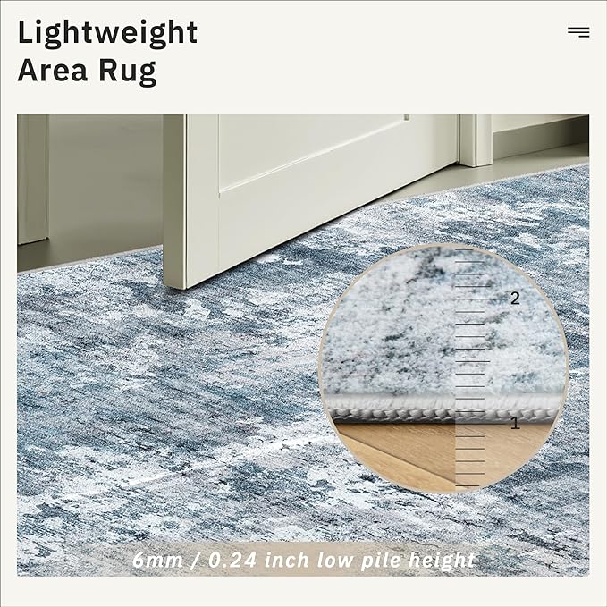 6x6 Blue/Grey Round Rug 6ft Living Room Circle Rug Vintage Round Area Rug Non Slip Indoor Carpet for Dining Room Bedroom