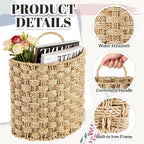 Chunful 2 Pcs Seagrass Hanging Wicker Basket, Natural Wicker Decorative Baskets, Handmade Woven Storage Organizer for House Garden Wedding Wall Decorations, Large & Small Size