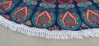 Round Beach Tapestry Turquoise Mandala Throw/Boho Hippie Beach Blanket Roundie/Indian Cotton Bohemian Large Round Table Cloth-Home Decor/Yoga Mat Meditation Picnic Rug (42", Orange and Blue)
