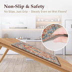 Boho Kitchen Mats for Floor 2 Piece Set Anti Fatigue Cushioned PVC Kitchen Rugs Non Slip Waterproof Farmhouse Mats 2/5 Inch Comfort Standing Mat for Sink, Laundry, 17.3"x59"+17.3"x28", Retro Red