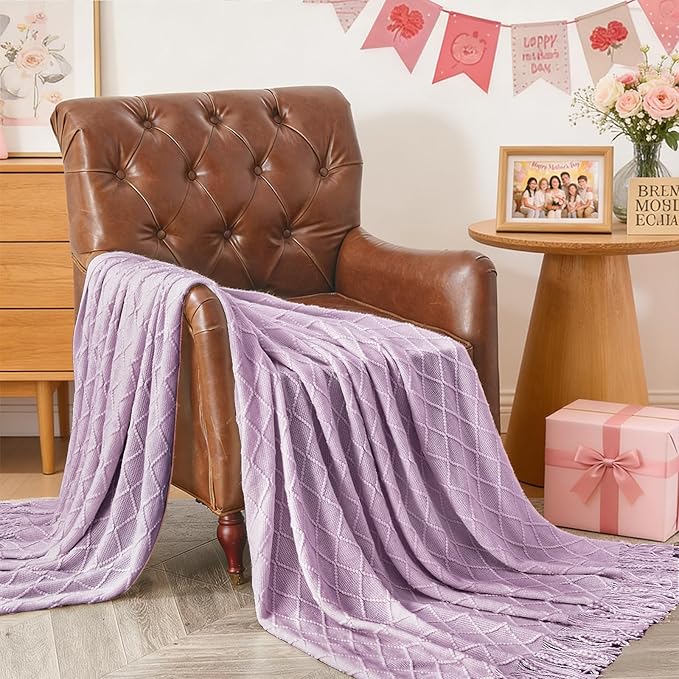 inhand Knitted Throw Blanket for Couch and Bed, Soft Living Room Home Decor Knitted Blanket with Tassel, Outdoor Lightweight Breathable Summer Blanket, Farmhouse Warm Woven Decorative, 50"x60"