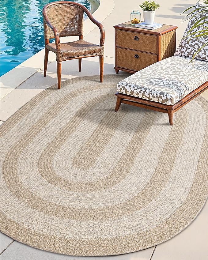 DEXI Jute Area Rug Natural Fiber 4x6 Oval, Woven Braided Durable Farmhouse Design Rugs for Living Room, Bedroom Dinning Room Office Outdoor Patio, Beige