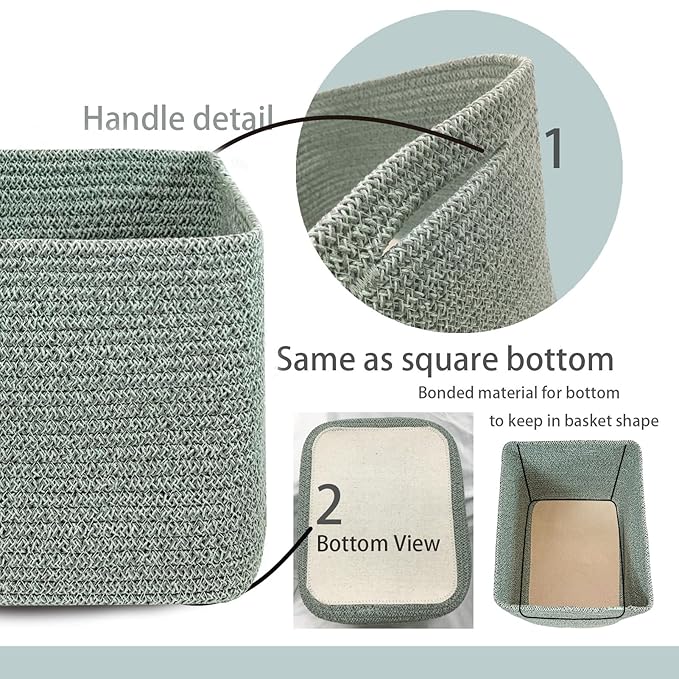 COMFY-HOMI Square Woven Cotton Rope Basket for Organizing, Gift Baskets for Handles, Empty Gift Baskets, Toy Basket for bins|13.5" x 11" x 9.5" home decor for Living Room, Bathroom
