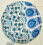 CRAFT KALA Mandala Floor Pillow Cushion Cover Seating Throw Cover Hippie Decorative Bohemian Ottoman Poufs Pom Pom Pillow Cases Indian Cotton Living Room Home Décor 24" Round Set Of 2, Sky Blue Mirchi
