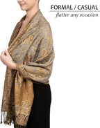 Achillea Reversible Paisley Pashmina Rave Scarf – Exotic Indian Shawls and Wraps for Evening Dresses, Festivals, All Seasons