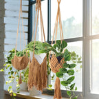 4 Packs Macrame Plant Hangers with Tassels Boho Crochet Hanging Plant Basketball for Indoor Outdoor Plant Hanger with 4 S Shaped Hooks for Home Decor Window Flower Pot(Brown)