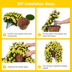 NXUGAO Artificial Flowers with Hanging Basket for Outdoors Indoors Decor, Faux Silk Chrysanthemum Plants in Baskets for Home Decoration Garden Yard Patio, 4 Bundles with 1 Basket