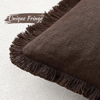 MIULEE Decorative Throw Pillow Covers Neutral Linen Fringe Throw Pillows Euro Shams Set of 2 Dark Brown Boho Farmhouse Cushion Covers for Couch Sofa Bed Living Room Spring Home Decor 22x22 Inch
