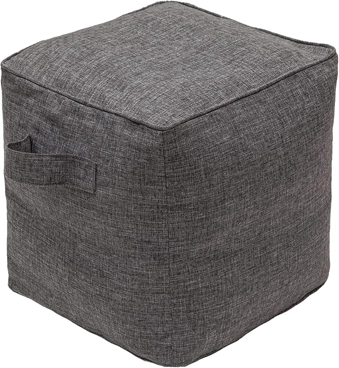 QILLOWAY Indoor/Outdoor Inflatable Stool, Ottoman Pouf Cube 16",All Weather Foot Rest for Camping or Home (Charcoal Grey/Black)