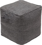 QILLOWAY Indoor/Outdoor Inflatable Stool, Ottoman Pouf Cube 16",All Weather Foot Rest for Camping or Home (Charcoal Grey/Black)