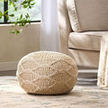 LIFE SKY Knitted Pouf Ottoman for Living Room: 3-in-1 Space Saver Footstool & Extra Seating - 20-inch Round Cotton Knit Accent for Small Apartments & Modern Decor