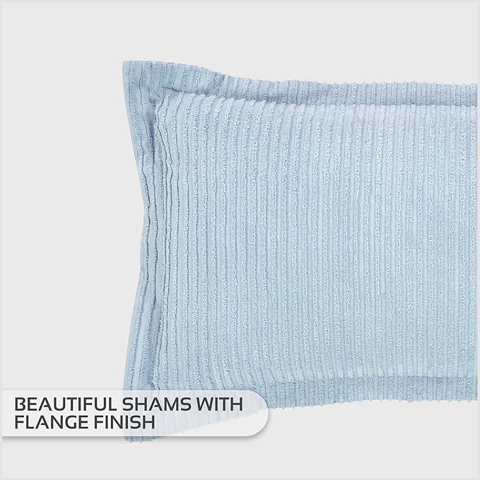 Better Trends Chenille Bedspreads Twin Size, Blue 100% Cotton Chenille Stripe Design Tufted Bedding Coverlet Soft Lightweight, 96"x110" with 1 PC Sham 2 Pieces Set Jullian Collection