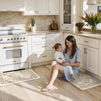 KIMODE Anti Fatigue Kitchen Mats 2 PCS 17"x47"+17"x29.5", Boho Kitchen Rugs and Mats, Non Slip Cushioned Kitchen Mats for Floor, Waterproof Kitchen Floor Mats for Laundry, Office, Sink, Khaki