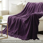 Chenille Throw Blanket for Couch 60"X 80" Twin, Soft Cozy Throws with Fringe Tassel for Bed Sofa Chair Cover, Lightweight Knitted Decorative Boho Blankets for Living Room, Dark Purple