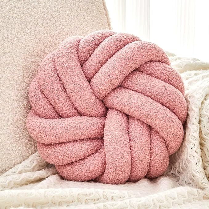 Uvvyui Knot Pillows, 14 Inch Decorative Throw Pillows Round Pillows Cushion, Soft Handmade Knotted Ball Pillow Plush Cushion Home Decor for Bed Couch Living Room (Dusty Pink, 14 Inch)