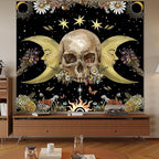 Atrippy Halloween Vintage Gothic Tapestry for Bedroom, Goth Skull Floral Wall Decor Tapestry, Sun and Moon Skeleton Flower Tapestries Aesthetic, Dark Room Decor Wall Hanging for Living Room Dorm 60x79 Inches