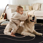 Tangsoo Easy Jute 2x3 Outdoor Rug for Entry,Washable Thin Rug Non-Slip Black Lines Neutral Indoor Mat Farmhouse Small Throw Carpet for Kitchen Bedroom Front Porch Doorway Entryway