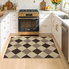 Washable Easy Jute 3x5 Entryway Rug - Door Mat Indoor Entrance, Diamond Rug for Entry Way, Kitchen, Low Pile Light Brown Geometric Striped Woven Front Door Décor