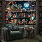 Accnicc Dragon Bookshelf Tapestry Witchy Mushroom Bookshelf Tapestries Wall Hanging Gothic Medieval Fantasy Moon Dark Academia Book Large Tapestry for Bedroom Living Room Dorm 80 x 60 inch