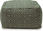 Signature Design by Ashley Abacy Casual Square Handwoven Pouf with Geometric Pattern, Green & Beige