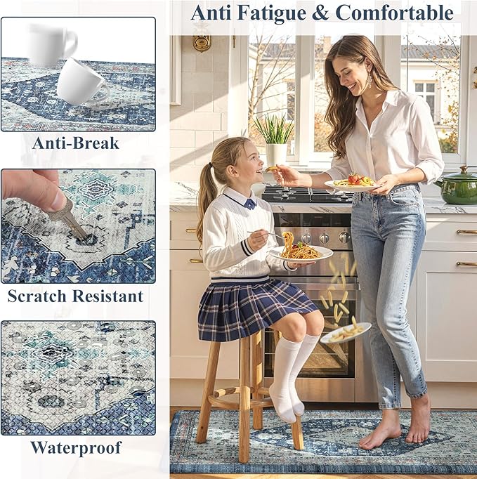 Collive Boho Kitchen Rugs Set of 2 Non Skid Kitchen Mats for Floor Cushioned Anti Fatigue Kitchen Floor Mats Waterproof Comfort Heavy Duty Foam Mats for Standing Desk Sink Laundry, 17.3"x29"+17.3"x59"