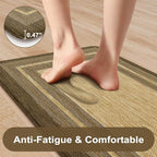 KIMODE Anti Fatigue Kitchen Mat, Cushioned Boho Kitchen Rugs Sets of 2, Non Slip Farmhouse Kitchen Mats for Floor, Waterproof Standing Desk Mats for Laundry Office Sink Brown/Khaki 20"x47"+20"x32"