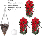 Artificial Geraniums Fake Hanging Flowers Plants Basket for Outdoors Spring Summer Outdoor Decor, 3PCS Faux Silk Geraniums Vines in Planter Realistic UV Resistant for Outside Balcony Patio Porch Home