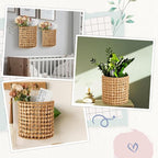 Chunful 2 Pcs Water Hyacinth Hanging Wicker Basket, Natural Wicker Decorative Baskets, Handmade Woven Storage Organizer for House Garden Wedding Wall Decorations, Large & Small Size(Classic Plaid)