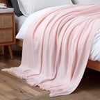 Vonty Pink Knitted Blanket with Tassels Fringe 50" x 60", Super Soft Knit Throw Blanket, Farmhouse Decorative Lightweight Blanket for Couch, Sofa, Bed