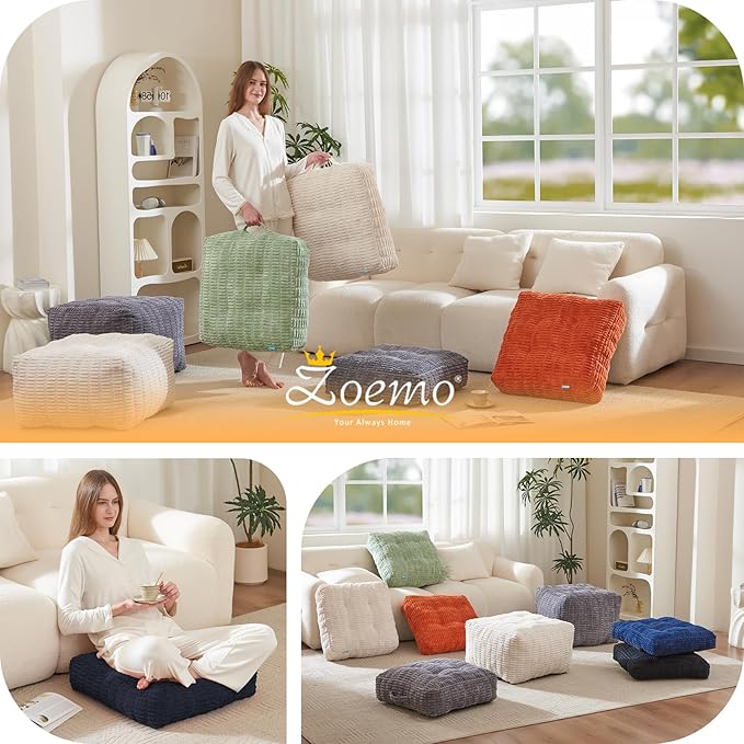 Floor Pillow Cushion for Adults, Meditation Cushion Pillow, Large Square Floor Sitting, for Tatami Living Room or Yoga, 22x22 Inch