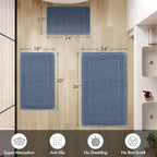 MIULEE Set of 2 Waffle Bathroom Rugs, Boho Bath Rug Super Absorbent, Non Slip Washable Ultra Soft Rubber Backed Shower Bath Mats for Floor, Tub, Shower, Bordered Design, Blue, 18x30 Inch