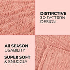 Superior Fleece Boho Jacquard Blanket, Decorative Blankets for Bedroom, Sofa, Fuzzy, Plush, Fluffy, Soft, Cute Room Decor, Beautiful Cover, Comfort Essentials, Arctic Collection, Full/Queen, Blush