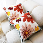 Embroidered Throw Pillow Cover Boho Floral Pillow Covers for Couch Sofa 3D Big Flowers Bohemian Pillow Covers Red Blush Yellow Botanical Leaves 2PCS Pillowcase Covers 18x18 Inch