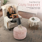 Cozy Plush Beige Pouf | Living Room Ottoman Footrest at 20 x 15 Inches | Soft, Non-Shedding Round Stool Sofa Ottoman with Supportive Foam Filling | Foot Rest for Couch