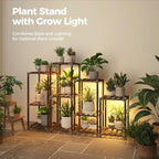Bamworld Plant Stands with Grow Light Indoor 4 Sets Plant Shelves Outdoor Wooden Plant Holder for Multiple Plants Flower Stands Window Warm Light
