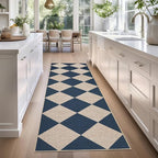 GarveeHome Checkered Easy Jute Runner Rug 2x6 Non-Slip Machine Washable Stain Resistant Indoor Outdoor Rugs for Living Room, Bedroom, Kitchen, Dining, Patio - Farmhouse Style Navy Blue