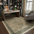 Vintage Distressed 5x8 Area Rugs for Living Room Bedroom, Low Pile Machine Washable Non Slip Dining Room Carpet Rugs for Under Table/Home Office/Kitchen, Multi Brown with Olive Accents