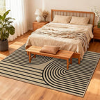 Outdoor Rug 5x7 Rugs for Living Room Washable Non-Slip Easy Jute Rug Indoor Outdoor Low Pile Ultra-Thin Area Rug Black Rainbow Carpet for Dining Room Bedroom Patio Office Dorm Nursery Floor Mats