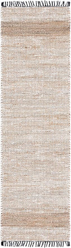 SAFAVIEH Cape Cod Collection Runner Rug - 2'3" x 8', Ivory & Beige, Handmade Jute & Denim, Ideal for Living Room, Hallway, Foyer, Bedroom (CAP153A-28)