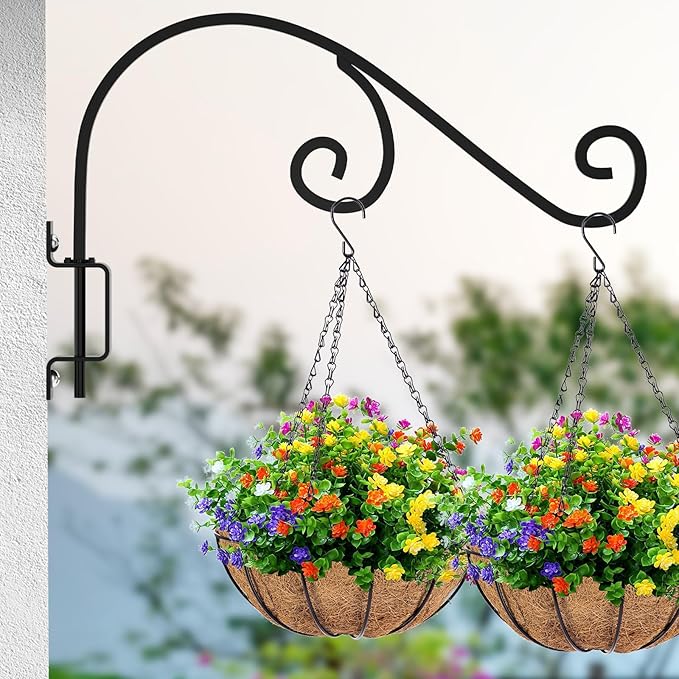 Swivel Plant Hangers Outdoor: 16 Inch Bird Feeder Plant Hanger Metal Wall Mount Hanging Plant Brackets Indoor Wall Hooks Outdoor for Hanging Baskets, Wind Chimes, Lanterns, Flower Pots, Black